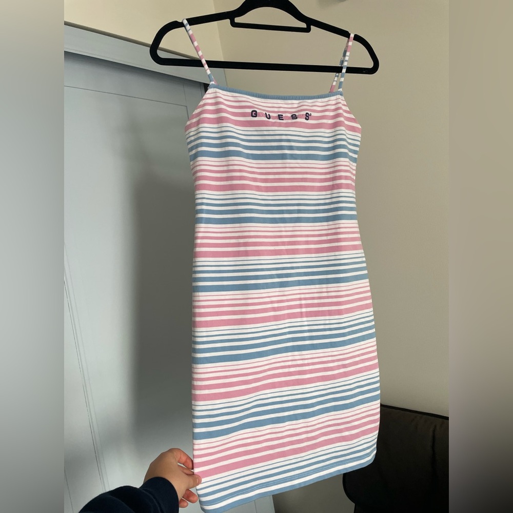 Vintage Guess Baby Pink and Blue Striped Dress
